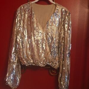 Sequin V-Neck Gold and Silver Women's Top Size XL